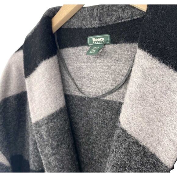 Roots Wool Blend Striped Open Front Coatigan Jacket, Gray and Black, Size Small - Picture 4 of 6